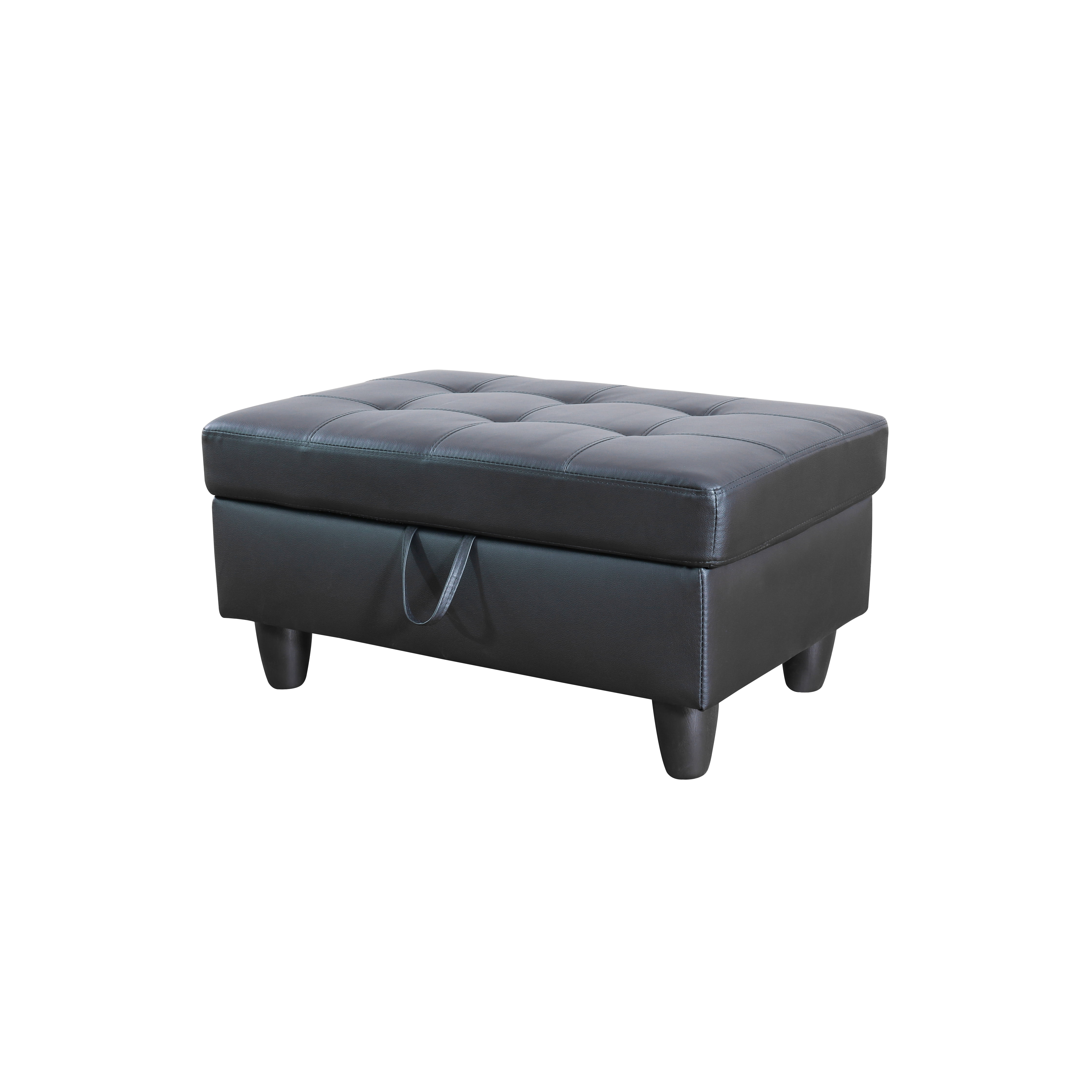 MAYEERTY Faux Leather Ottoman with Storage for Modular Sectional Sofa, Black