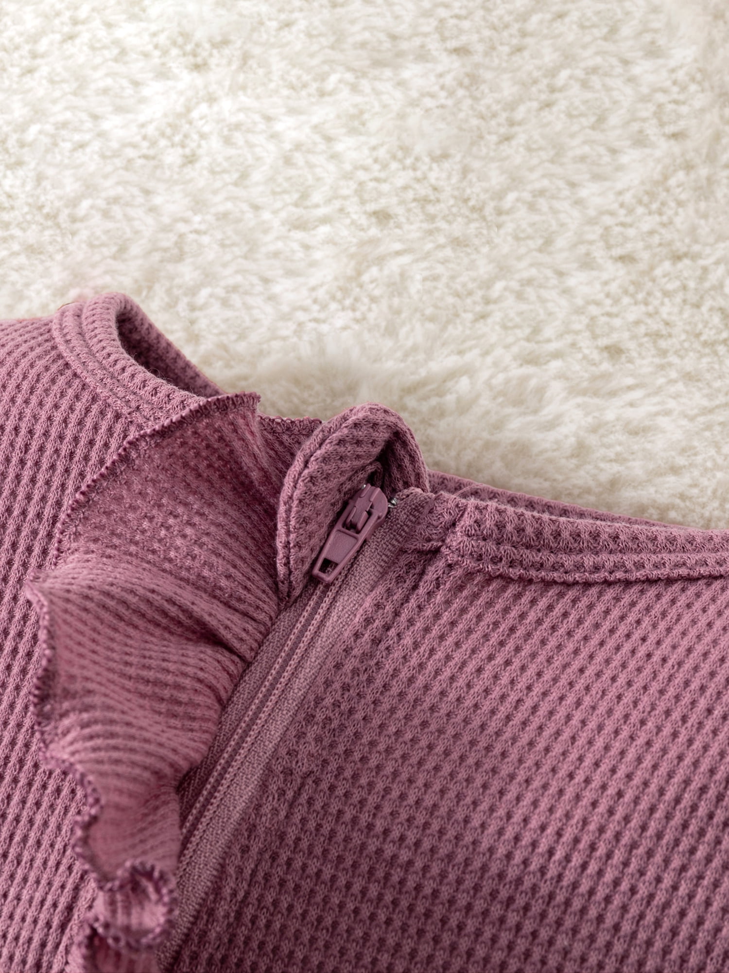 Newborn Baby Girl Ruffle Romper Knit Sweater Onesie Jumpsuit Long Sleeve Zipper Onesie Solid Fall Winter Outfits