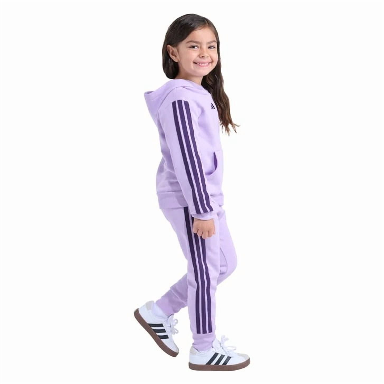 adidas Youth Kids’ 2-Piece Tracksuit Outfit Set – Fleece Hoodie & Jogger Sweatpants, Midweight Activewear Outfit (Purple/4T)
