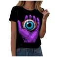 thumbnail image 6 of YDFCWXW Women Halloween Shirts Solid Shirt Spooky Tshirt Fall Eyeballs Graphic Tees Casual Short Sleeve Tops Purple, XL, 6 of 6