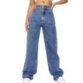 thumbnail image 1 of Pantalones vaqueros de pierna ancha para mujer, estilo casual, de cintura alta, elásticos, holgados, pantalones de mezclilla sueltos, 1 of 5