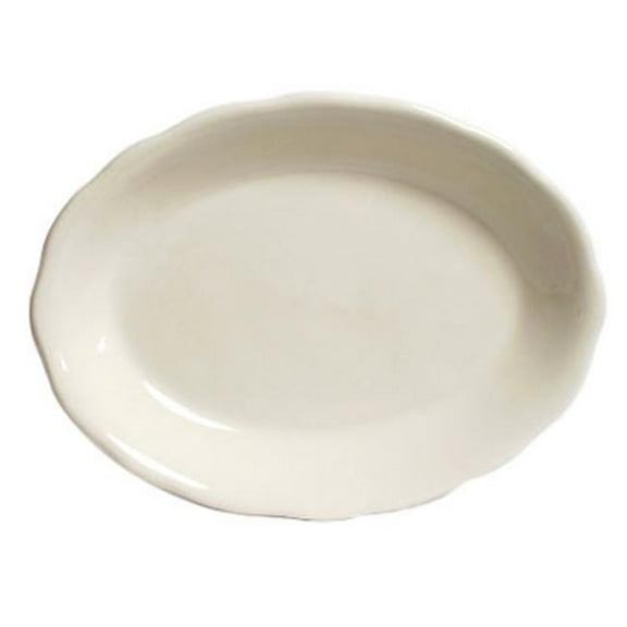 Tuxton China TSC-013 Shell 11.63 in. x 8.75 in. scalloped edge Oval Platter - American White - 1 Dozen