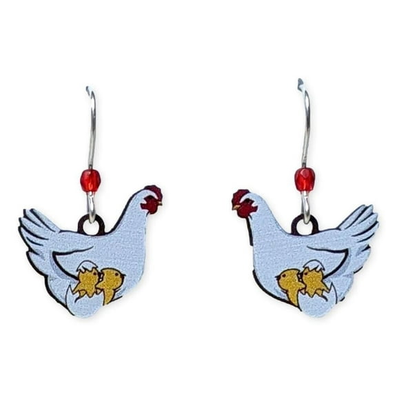 CHICKEN WITH CHICKS Hypo-Allergenic Earrings, Sterling Silver Plated, by Sienna Sky