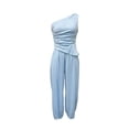 thumbnail image 4 of Cagogo Women's 2 Piece Sleeveless Tank Top Wide Leg Pants Set Casual Summer Beach Vacation Outfits Loose Solid Boho Cruise Travel Clothes Lounge Matching Sets Airport, Light Blue L, 4 of 6