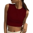 thumbnail image 3 of Women Summer Tops Women's sexy fashion round neckline solid color sleeveless undershirt Bra Top Christmas Top Women Merry Fitness Cropped Muscle for Casual Fall Tops Womens plus Size 3x Bulk Red 2XL, 3 of 4