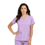 Med Couture Women's "Flex-It" 8458 Back Panel Scrub Top- Purple Haze/Blue- XL