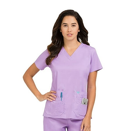 Med Couture Women's "Flex-It" 8458 Back Panel Scrub Top- Purple Haze/Blue- XL