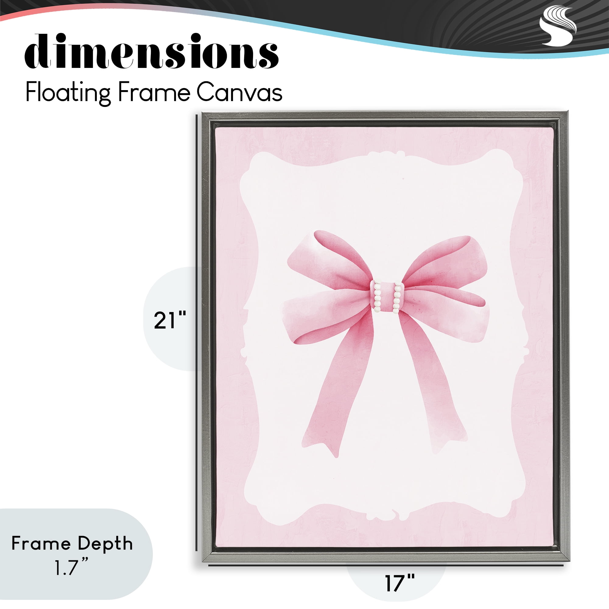 Stupell Industries Feminine Bow with Pearls Gray Framed Floater Canvas Wall Art, design by Kim Allen
