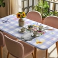 thumbnail image 3 of Happy Easter Table Cloths for 3 Foot Rectangle Tables, Cute Bunny Spring Flowers Butterfly Purple Plaid Patio Waterproof Elastic Fitted Tablecloths, Washable Rectangular Table Cover for Camping, 3 of 8