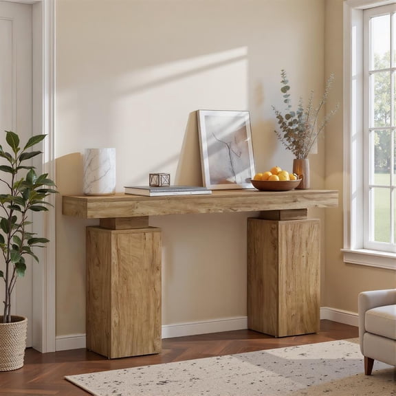GVN Console Table, Entryway Table, Modern Console Table with Geometric Base, Minimalist Entryway Sofa Side Table for Living Room, Natural