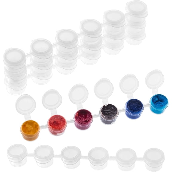 Plastic Paint Pots Strips 6 Pots Mini Empty Paint Cups with Lids for Painting Tools Clear 2.5x14.8x1.53cm Capacity: 2ml