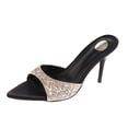thumbnail image 6 of Xucatan Women's Rhinestone High-heeled Shoes Heels, Pointed Toe Satin Mules with Crystal Ankle Strap, Open Back Glitter Dress Sandals, Versatile Evening Party Footwear Gift, 6 of 9
