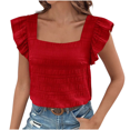 thumbnail image 2 of Square Neck Tank Tops for Women Dressy Ruffle Shoulder Smocked Beach Wear Vacation Sleeveless Casual Shirt Comfy Summer Blouse, 2 of 5