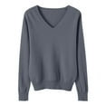 thumbnail image 4 of Women's V Neck Loose Fit Lightweight Sweater, Soft Knit Pullover, Long Sleeve Casual Top, Solid Color Thin Sweater, Everyday Wear Blouse, Comfortable Knitwear Dark Gray M, 4 of 4