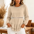 thumbnail image 2 of Gamivast Peplum Blouses for Women Plus Size Long Puff Sleeve Casual Tops Eyelet Lace Trim Shirts Crewneck Ruffle Hem Tunic Top Khaki XXXL, 2 of 7