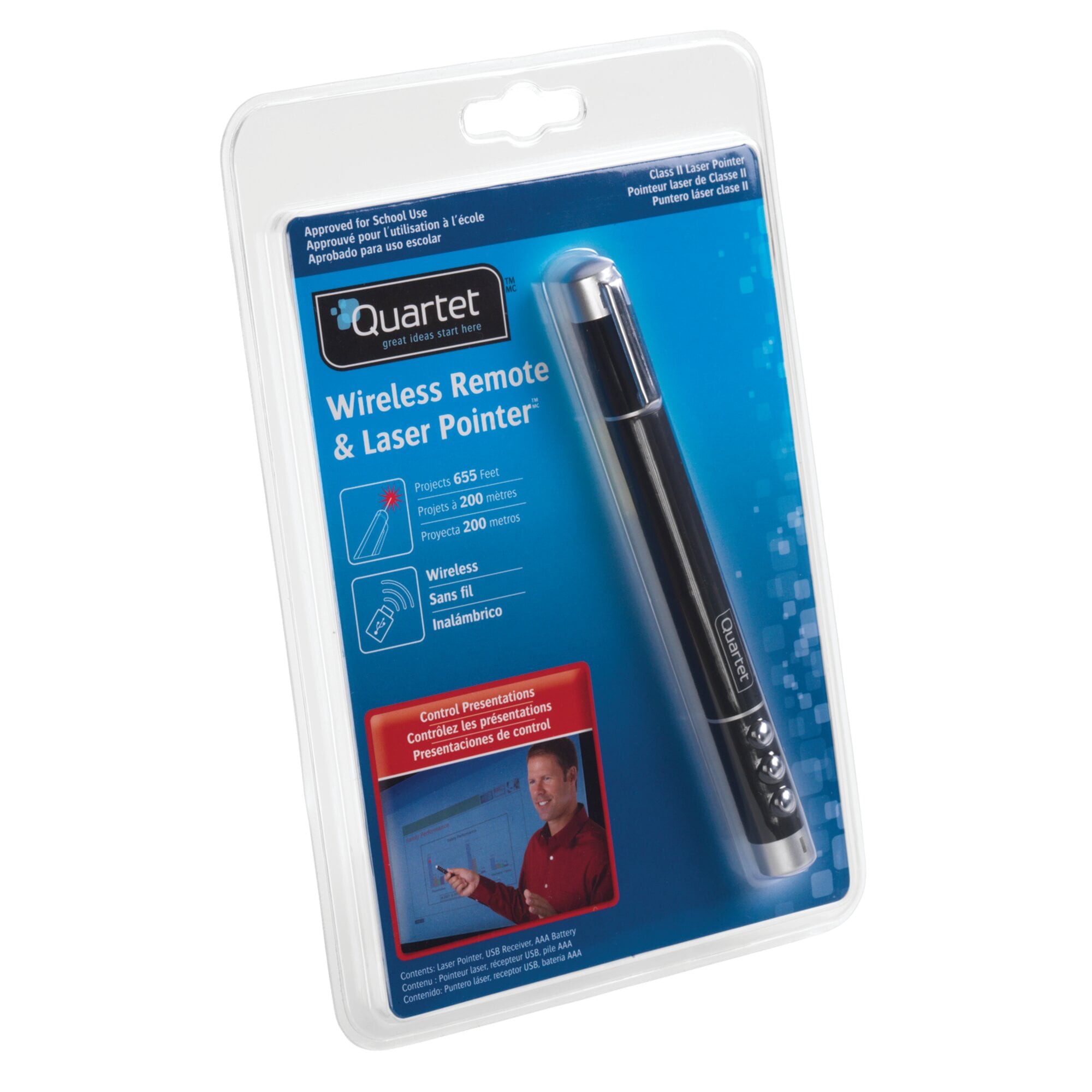 Quartet Wireless Remote and Laser Pointer, Class 2, Small Venue, Black