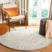 SAFAVIEH Micro-Loop Grace Floral Geometric Area Rug, Blue/Ivory, 5' x 5' Round