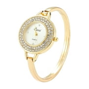 Women’s Golden Bangle Watch with White Round Dial Crystal Accent Quartz Bracelet Watch