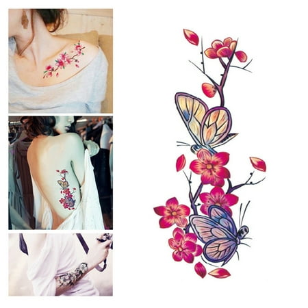 Flower Temporary Tattoos Stickers Lotus Cherry Blossoms Flash Tattoo (Best Lotus Flower Tattoo)