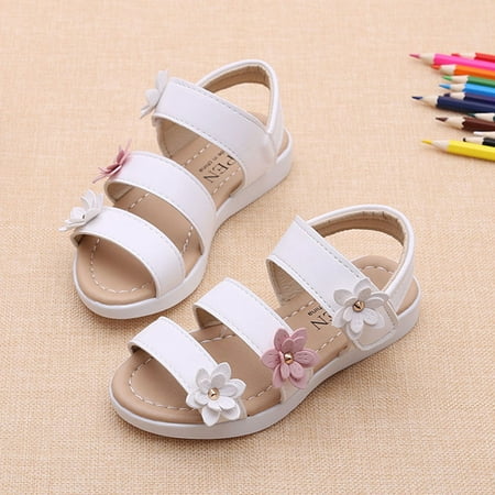 

New Summer Beach Baby Girl Flat Sandals Strappy Flowers Kids Toddler Shoes