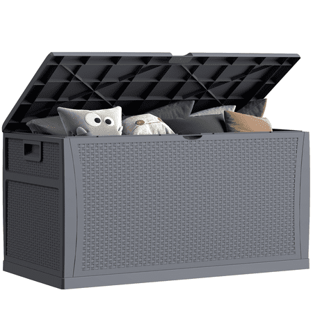 EHHLY 121 Gallon Outdoor Storage Box Large, Lockable Outside Storage Containers Waterproof Patio Cushions Storage Deck Boxes, Grey