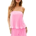 thumbnail image 3 of Liacowi Womens 2 Piece Pants Set Strapless Off Shoulder Tube Tops Pleated Wide Leg Pants Summer Outfits, 3 of 9
