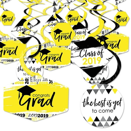 Yellow Grad - Best is Yet to Come - 2019 Yellow Graduation Party Hanging Decor - Party Decoration Swirls - Set of
