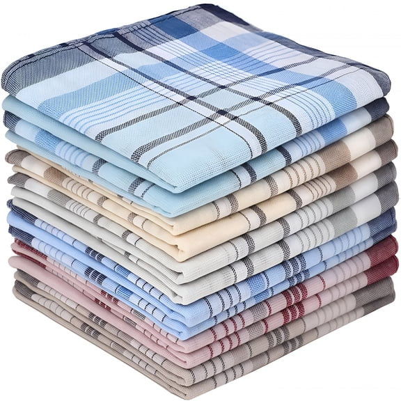 XIBUFE 12 Pack Men'S Handkerchiefs 100% Cotton-6 Colors,16X16 Inch,Classic Style,Aggressively Absorbing&Machine Washable