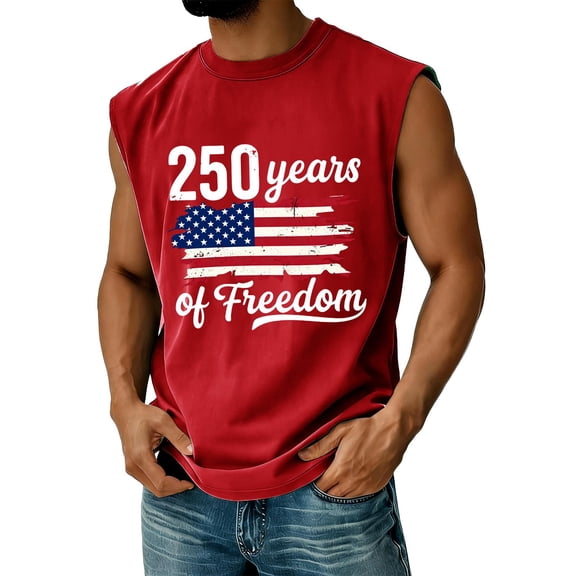 Havenx 250th Anniversary Usa Shirt for Men Sleeveless Crew Neck Shirt American Flag Design Tee 1776–2026 Cross Patriotic We the People Vest,Red L