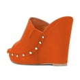 thumbnail image 4 of YDN Women Comfy Open Toe Studded Slide Sandals High Wedge Heels Platform Clogs Mules Slip On Shoes Size 6 Orange, 4 of 5