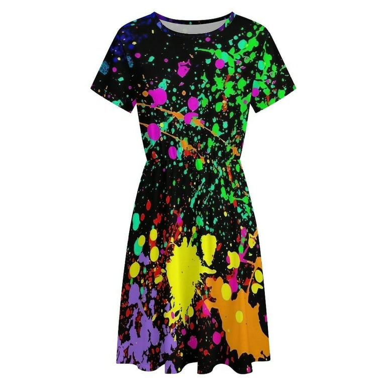 Neon Splatter Paint Women's Dress Short Sleeve Summer Sundress Summer Women Clothes