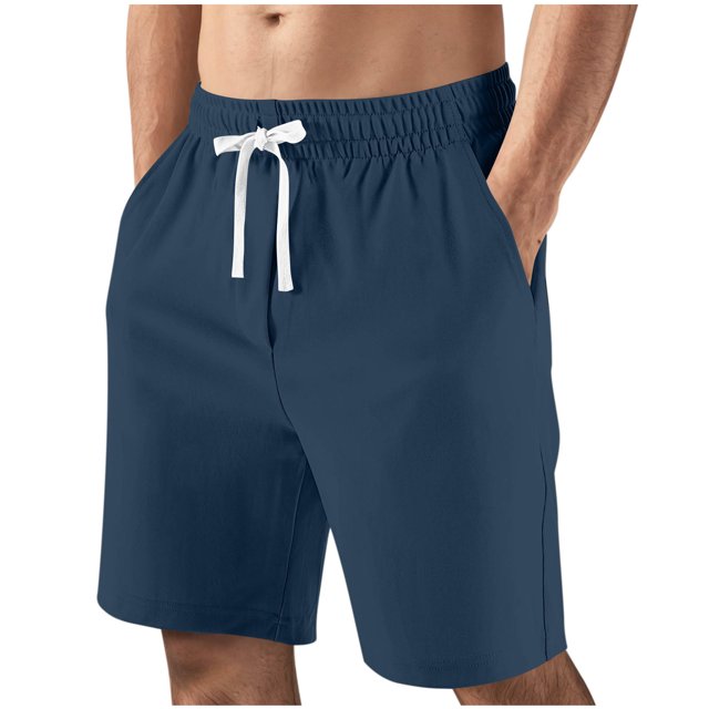 Mgmyaa Men's Casual Shorts Drawstring Elastic Waist Solid Sport Short Pants with Pockets