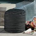 thumbnail image 2 of Aaliyah Outdoor Handcrafted Modern Water-Resistant Fabric Cylinder Pouf Ottoman, Black, 2 of 8