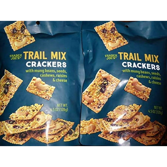 Trader Joe's Trail Mix Crackers with Mung Beans, Seeds, Cashews, Raisins & Cheese - Great Snack - Perfect Texture! (2 Pack) 4.5oz Each