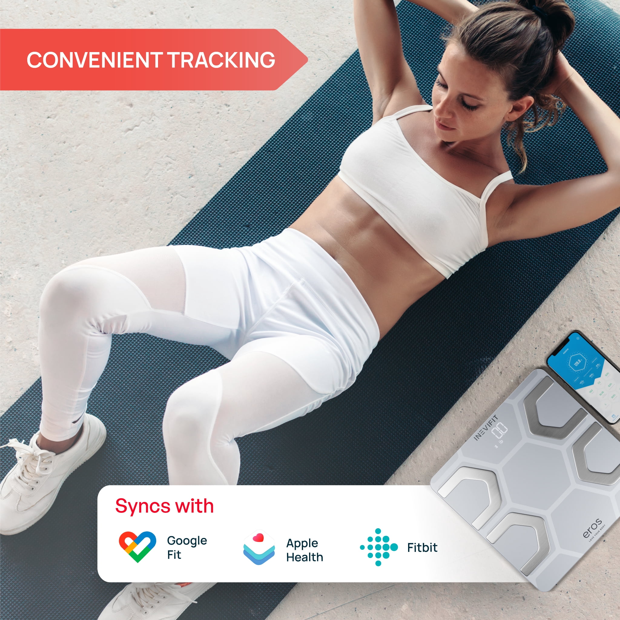 Eros Bluetooth Smart Body Fat Scale with Free Tracking Eros Scale APP - White