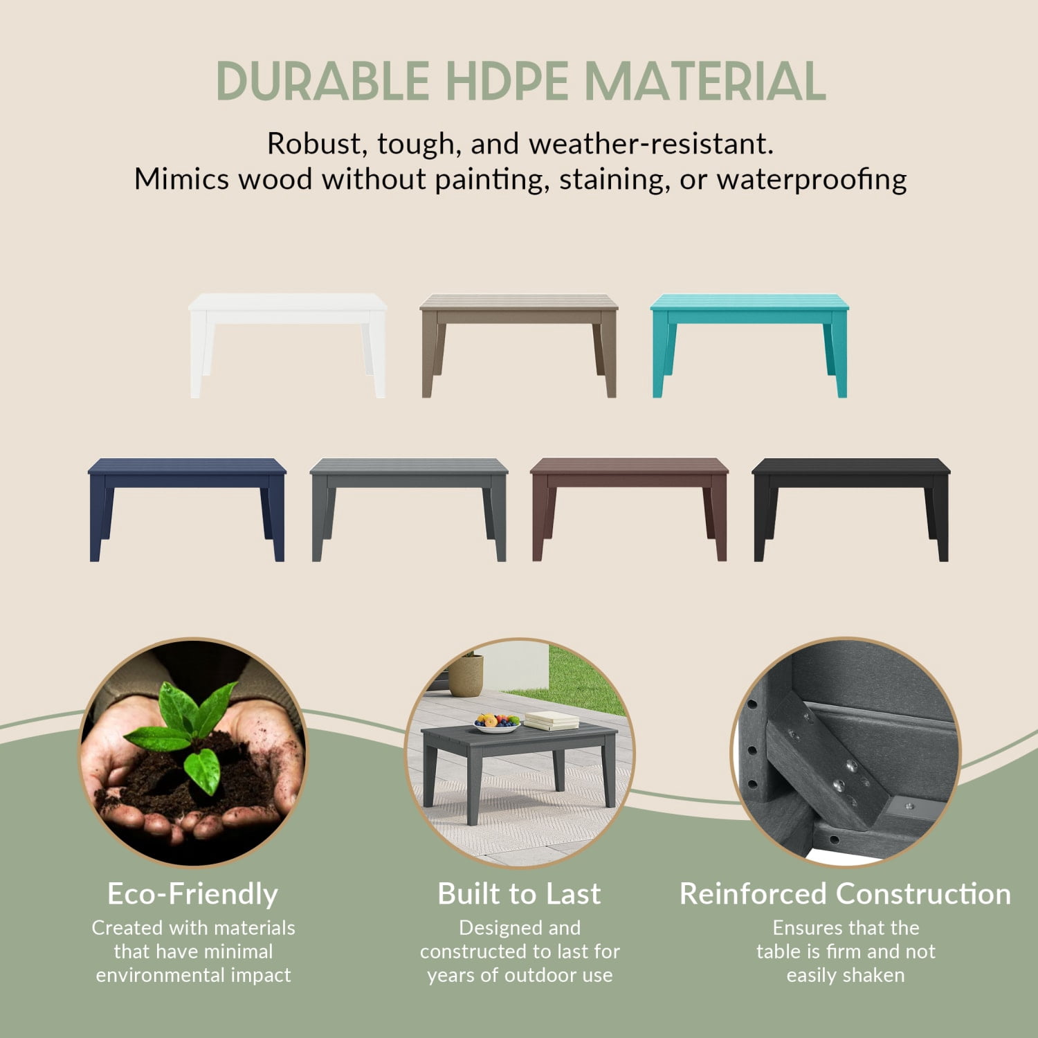 WestinTrends Malibu Low Outdoor HDPE Patio Rectangle Coffee Table, Gray