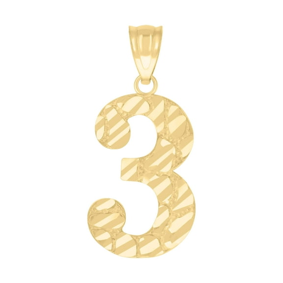 10kt Real Yellow Gold Unisex Number 3 Nugget Charm Pendant