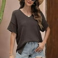 thumbnail image 3 of SYMOID Fashion Womens Misses Casual Solid Color Short Sleeve V-Neck Pull-On Blouse for Party and Casual Occasions,Brown,Size M, 3 of 7