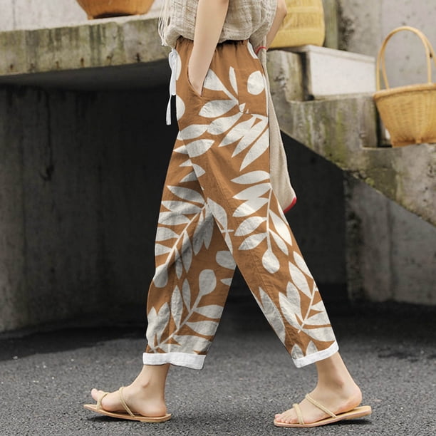 WILLBEST Pantalones Casuales para Mujer, Ligeros, Transpirables, de Talla Grande, Holgados, Cómodos, de Cintura Alta, con Bolsillo, Largos, para Playa, para Primavera y Verano. Extra Grande