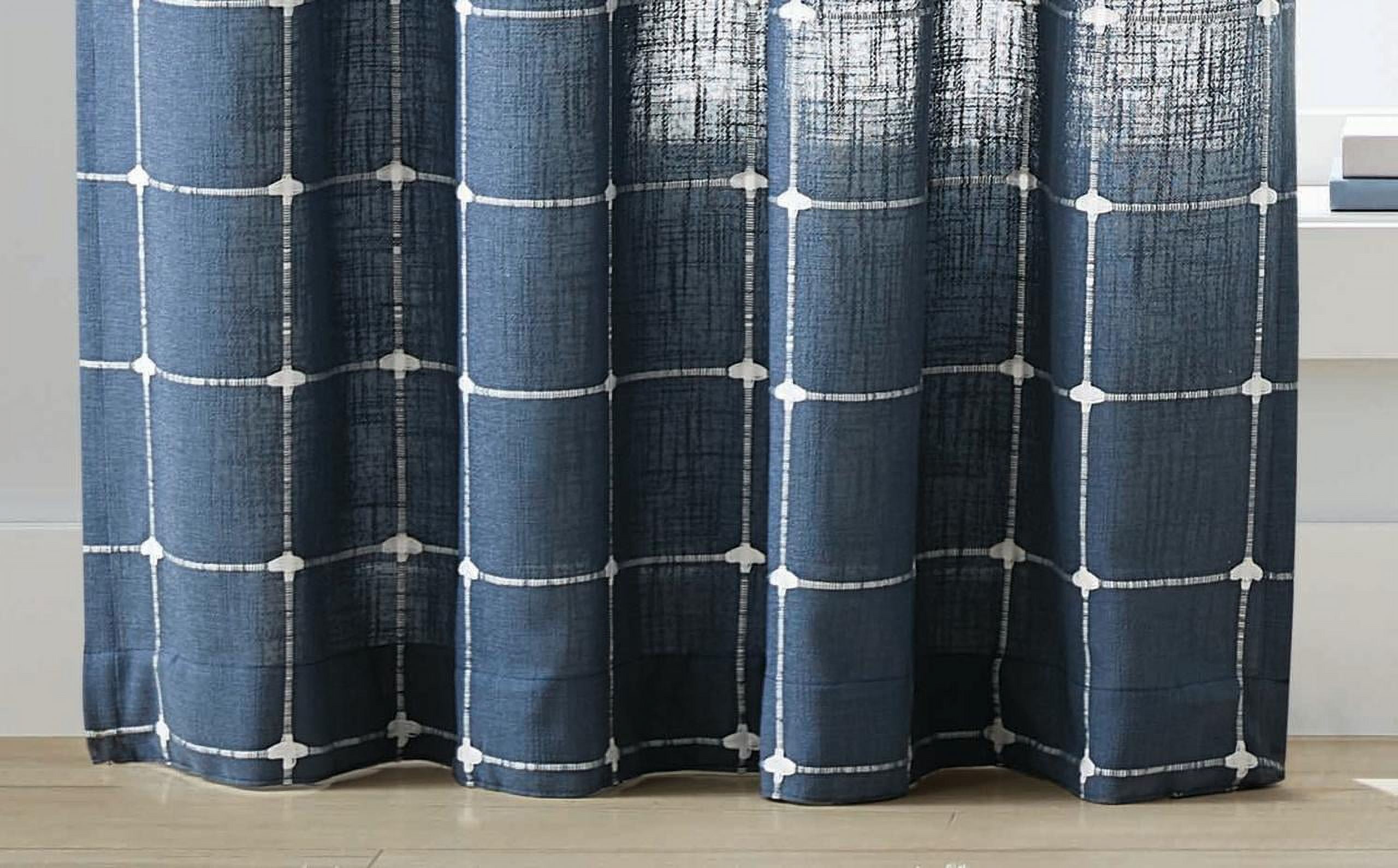 Indigo Windowpane Light Filtering Single Curtain Panel, 50x63, Indigo