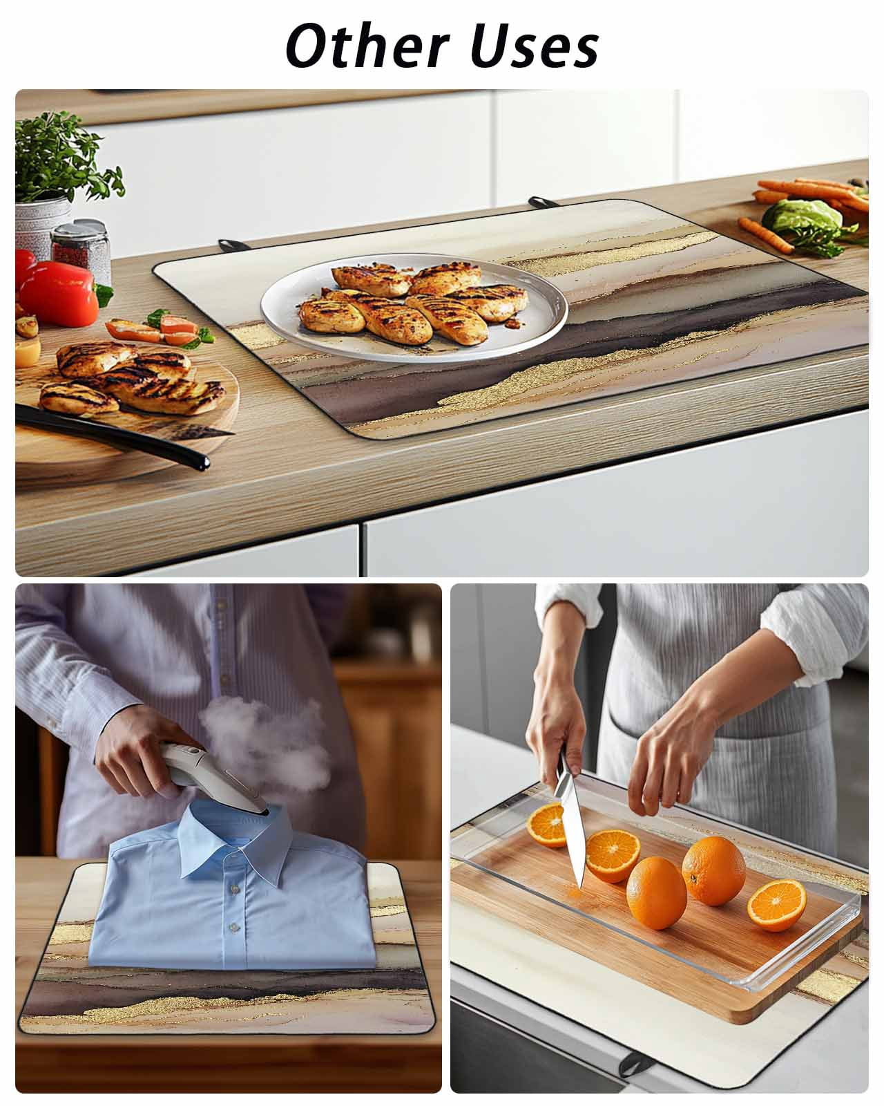 Stove Top Covers for Electric Stove, Marble Brown Gold Glass Stovetop Cover Protector, Abstract Watercolor Geometric Rock Induction Cooktop Protector Oven Mat for Kitchen Countertop 24"x21"