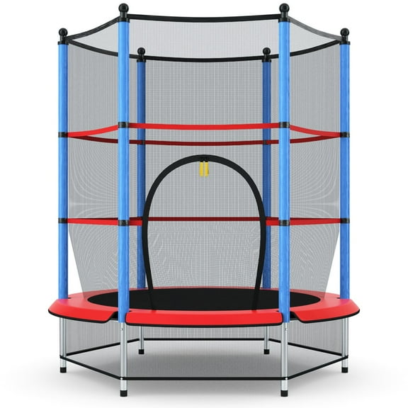 SRJUYK 55" Youth Round Trampoline with Safety Enclosure Pad Indoor Outdoor Kids Jumping Mini Trampoline Exercise Toy Easy Assembly