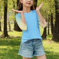 thumbnail image 4 of ZACPNCV 3/4 Length Sleeve Girls Tops Summer Three Quarter Striped Shirts Casual Loose Fit Soft Blouse Tees Blue 4-5 Years, 4 of 8