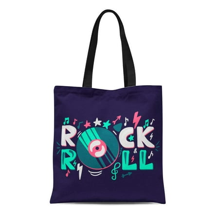 SIDONKU Canvas Tote Bag Audio Rock and Roll Vintage Record Badge Band Brand Reusable Shoulder Grocery Shopping Bags (Best Russian Hard Rock Bands)