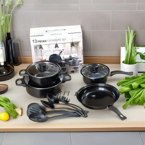 Bamboohart 13pcs Red Cookware Set Stainless Steel Material Non-Stick Pan Kitchen Cookware Set Non-Stick Pan Cooking Set Various Pans Meet All the Needs of the Kitchen The Best and M