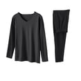 thumbnail image 3 of Swuxness Men's 2 Piece Pajama Set V Neck Top Long Pants Solid Color Warm Soft Casual Homewear, 3 of 5