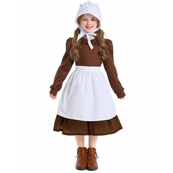 Mercatoo Prairie Dress Girls 𝗢ktoberfest 𝐂ostume Set Stage Performance Outfits with Apron and Bonnet Bavarian Village Clothes