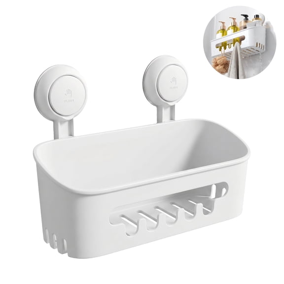 Shower Caddy Suction Cup, Shower Organizer Removable Bathroom Shelf, Storage Suction Powerful Max Hold 22lbs Bathroom Caddy Waterproof Holder, White