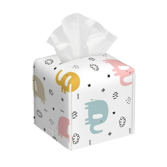 Balery Little Elephant Porta Pañuelos de Cuero con Estampado – Funda Moderna Cuadrada para Caja de Pañuelos, Dispensador 5x5x5''