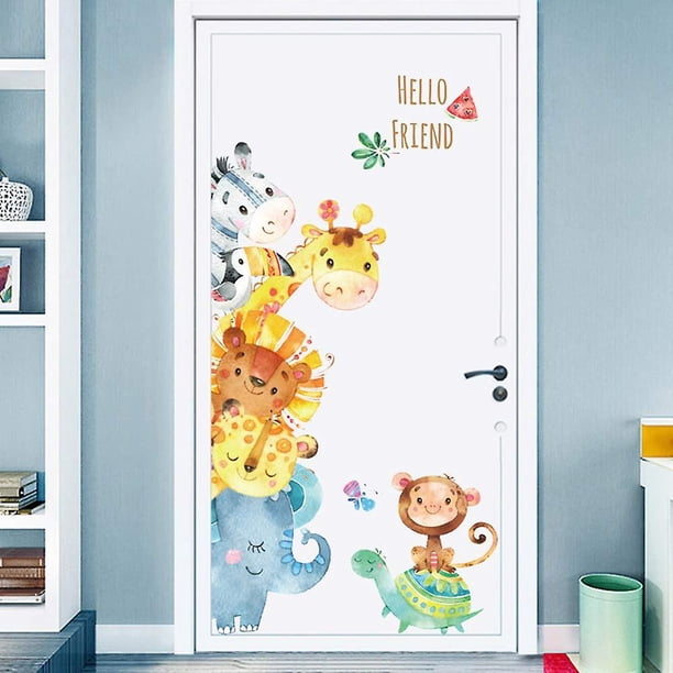 Pegatinas de pared de animales de dibujos animados para niños DIY, pegatinas de murales compatibles con habitaciones para niños, decoración de la puerta del armario del dormitorio del bebé (animal) Afortunado Sencillez